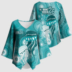 NAIDOC Deadly 50 Years Kimono Sleeve Blouse Jellyfish Aboriginal Culture Inspired Turquoise