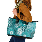 NAIDOC Deadly 50 Years Leather Tote Bag Jellyfish Aboriginal Culture Inspired Turquoise