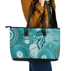 NAIDOC Deadly 50 Years Leather Tote Bag Jellyfish Aboriginal Culture Inspired Turquoise