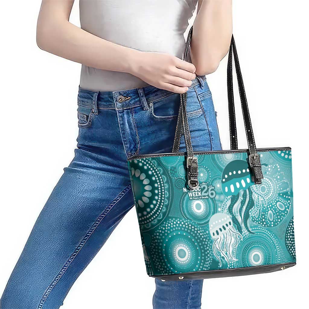 NAIDOC Deadly 50 Years Leather Tote Bag Jellyfish Aboriginal Culture Inspired Turquoise
