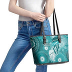 NAIDOC Deadly 50 Years Leather Tote Bag Jellyfish Aboriginal Culture Inspired Turquoise
