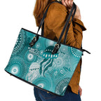 NAIDOC Deadly 50 Years Leather Tote Bag Jellyfish Aboriginal Culture Inspired Turquoise
