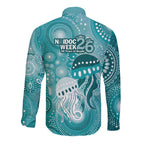 NAIDOC Deadly 50 Years Long Sleeve Button Shirt Jellyfish Aboriginal Culture Inspired Turquoise