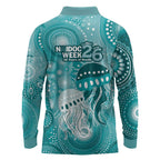 NAIDOC Deadly 50 Years Long Sleeve Polo Shirt Jellyfish Aboriginal Culture Inspired Turquoise