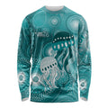NAIDOC Deadly 50 Years Long Sleeve Shirt Jellyfish Aboriginal Culture Inspired Turquoise