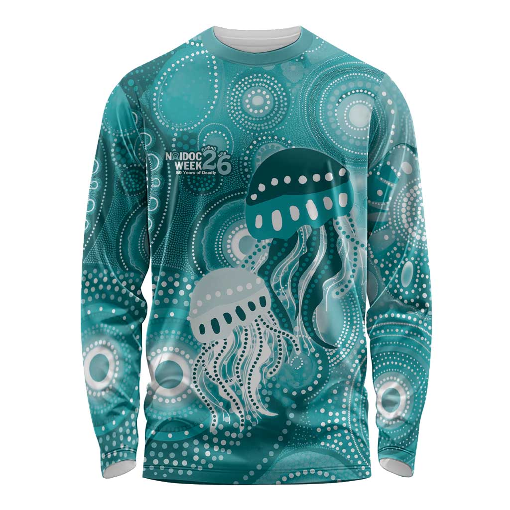 NAIDOC Deadly 50 Years Long Sleeve Shirt Jellyfish Aboriginal Culture Inspired Turquoise