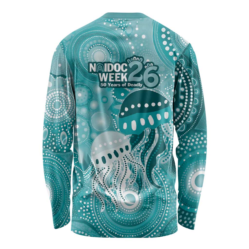 NAIDOC Deadly 50 Years Long Sleeve Shirt Jellyfish Aboriginal Culture Inspired Turquoise