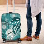 NAIDOC Deadly 50 Years Luggage Cover Jellyfish Aboriginal Culture Inspired Turquoise
