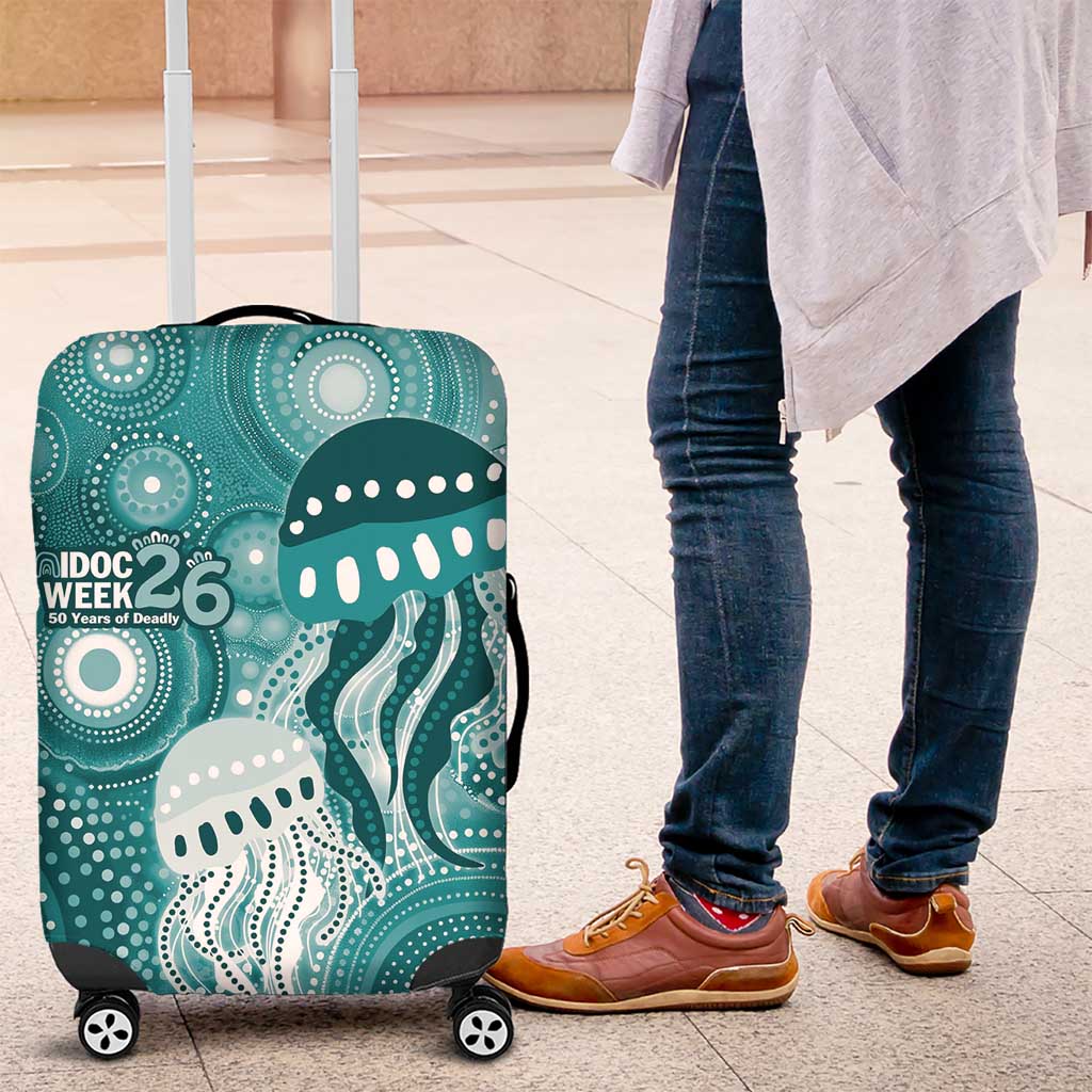 NAIDOC Deadly 50 Years Luggage Cover Jellyfish Aboriginal Culture Inspired Turquoise