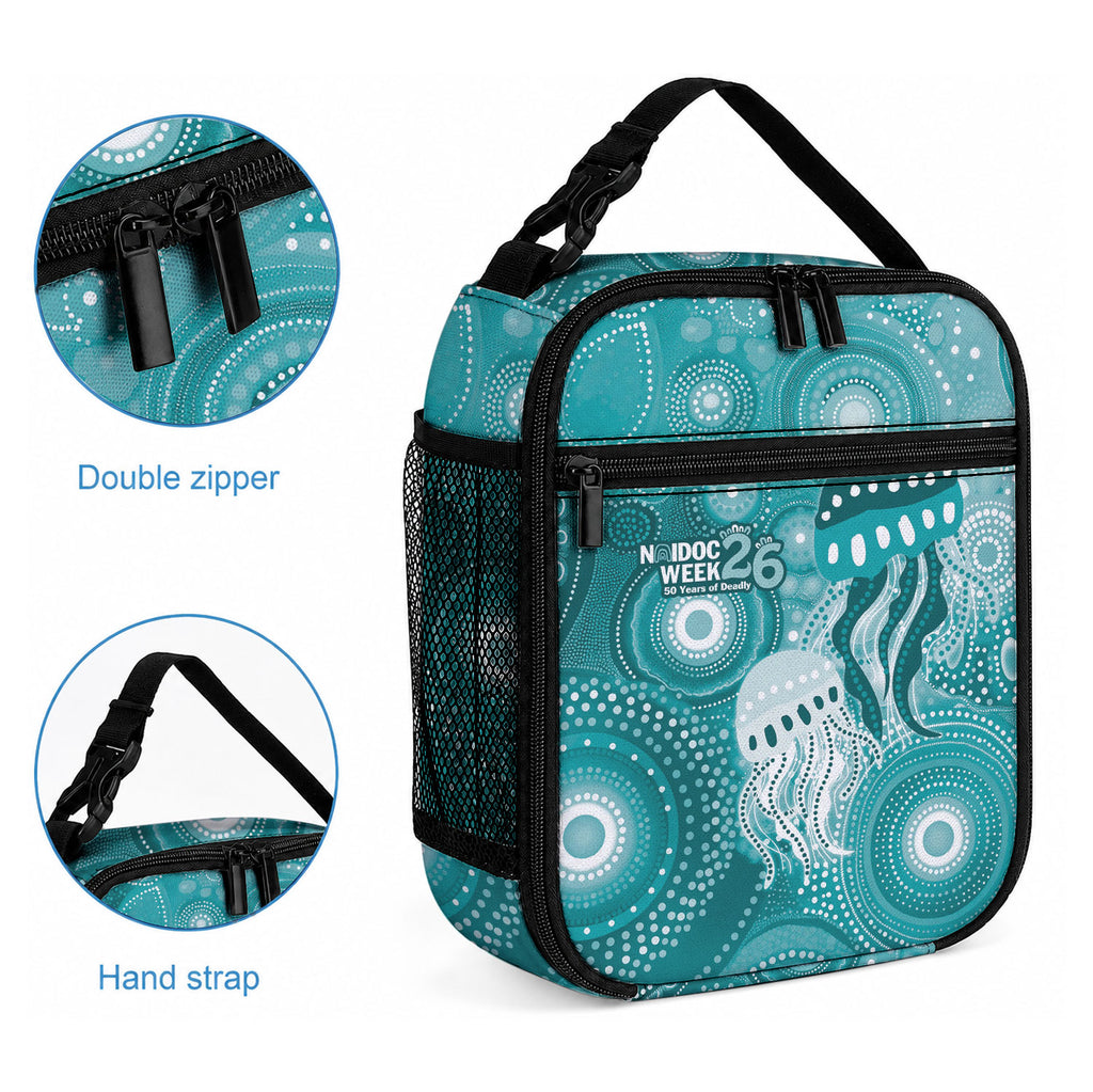 NAIDOC Deadly 50 Years Lunch Bag Jellyfish Aboriginal Culture Inspired Turquoise