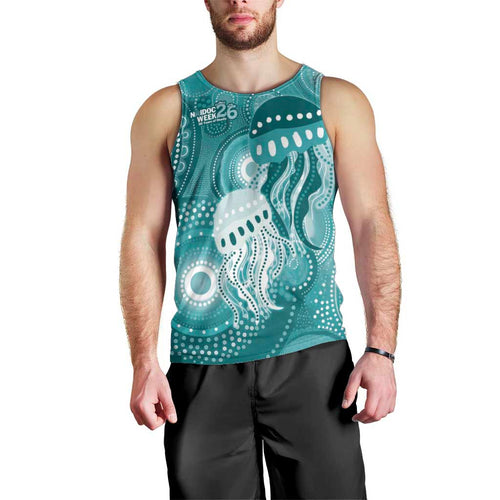 NAIDOC Deadly 50 Years Men Tank Top Jellyfish Aboriginal Culture Inspired Turquoise