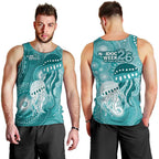 NAIDOC Deadly 50 Years Men Tank Top Jellyfish Aboriginal Culture Inspired Turquoise