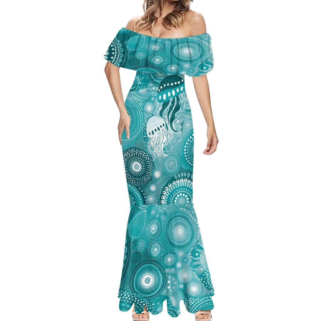 NAIDOC Deadly 50 Years Mermaid Dress Jellyfish Aboriginal Culture Inspired Turquoise