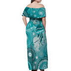 NAIDOC Deadly 50 Years Off Shoulder Maxi Dress Jellyfish Aboriginal Culture Inspired Turquoise