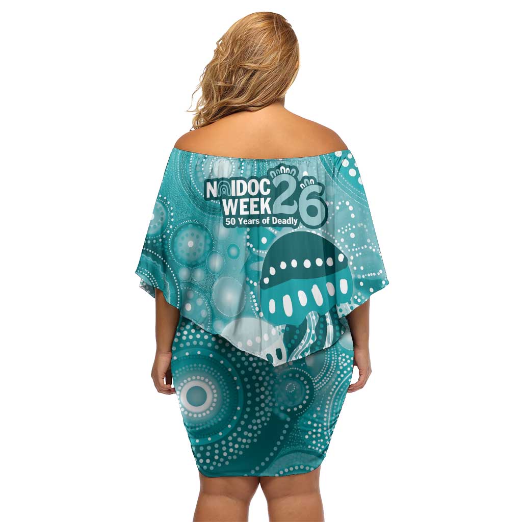 NAIDOC Deadly 50 Years Off Shoulder Short Dress Jellyfish Aboriginal Culture Inspired Turquoise