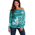 NAIDOC Deadly 50 Years Off Shoulder Sweater Jellyfish Aboriginal Culture Inspired Turquoise