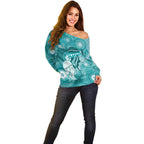 NAIDOC Deadly 50 Years Off Shoulder Sweater Jellyfish Aboriginal Culture Inspired Turquoise