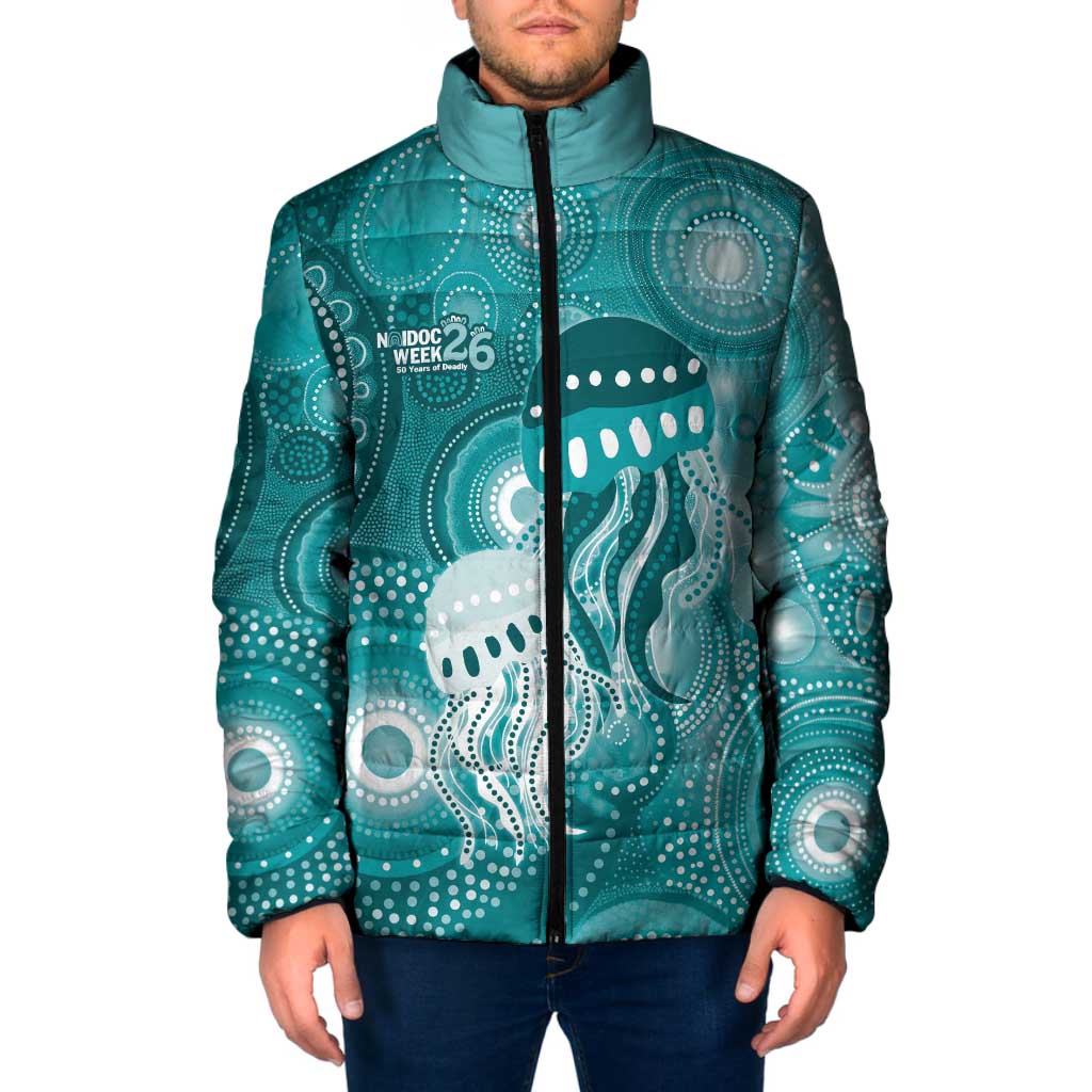 NAIDOC Deadly 50 Years Padded Jacket Jellyfish Aboriginal Culture Inspired Turquoise