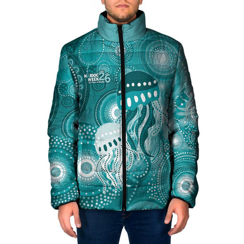 NAIDOC Deadly 50 Years Padded Jacket Jellyfish Aboriginal Culture Inspired Turquoise