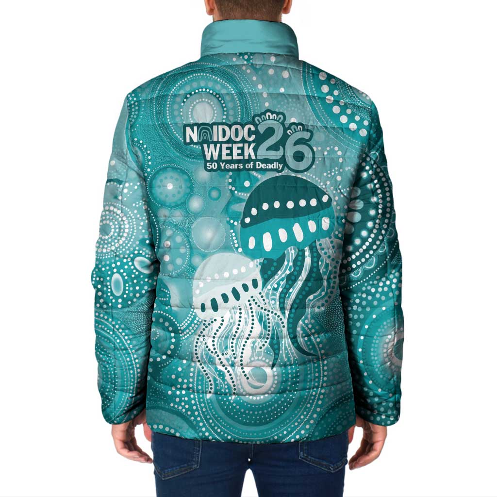 NAIDOC Deadly 50 Years Padded Jacket Jellyfish Aboriginal Culture Inspired Turquoise
