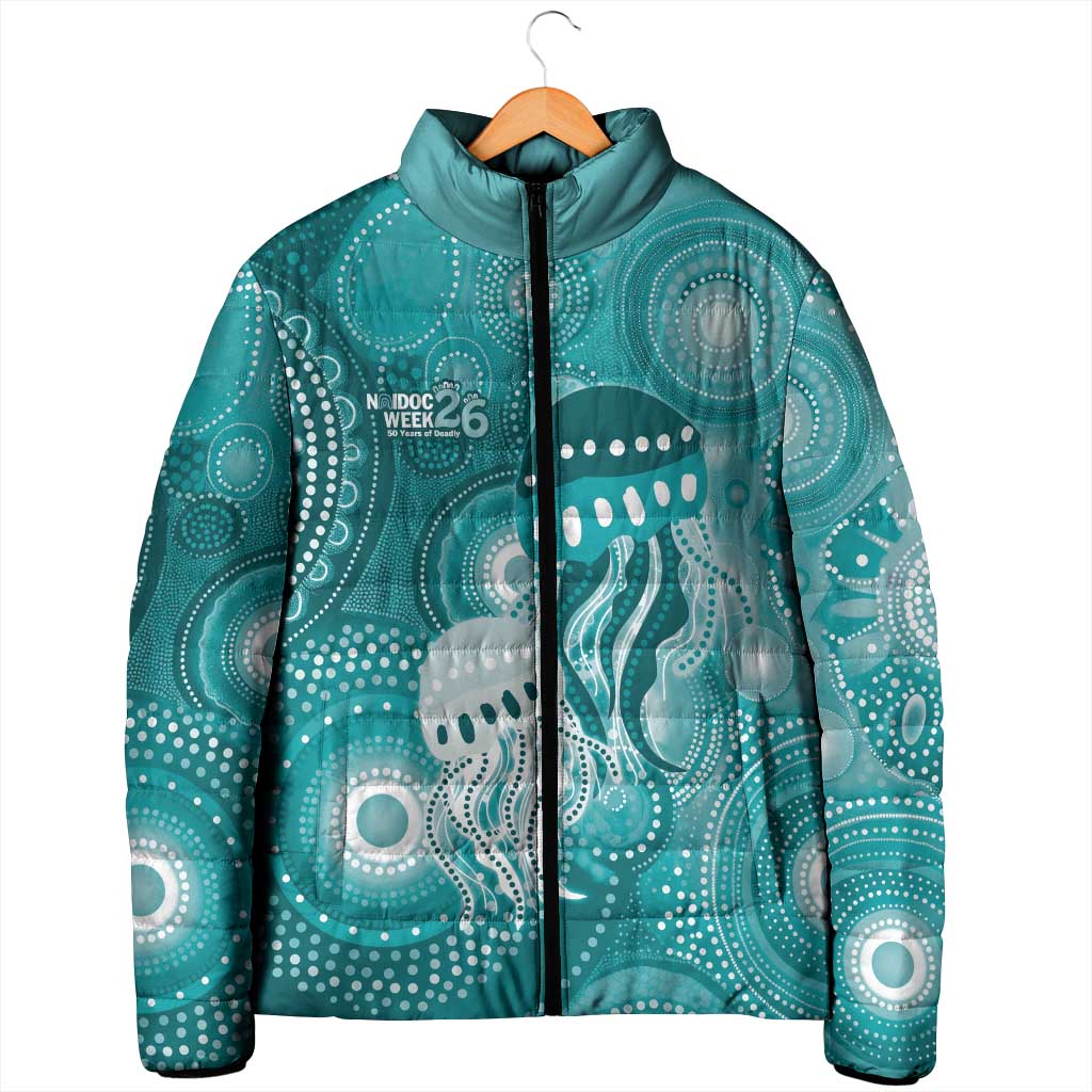 NAIDOC Deadly 50 Years Padded Jacket Jellyfish Aboriginal Culture Inspired Turquoise