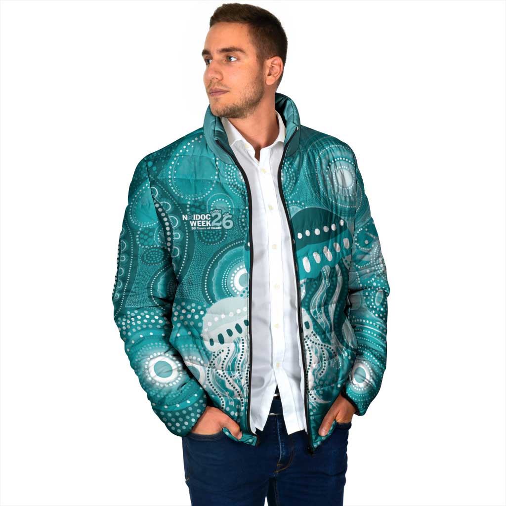 NAIDOC Deadly 50 Years Padded Jacket Jellyfish Aboriginal Culture Inspired Turquoise
