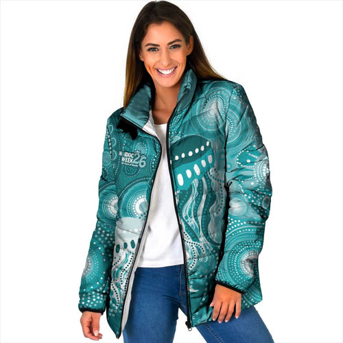 NAIDOC Deadly 50 Years Padded Jacket Jellyfish Aboriginal Culture Inspired Turquoise