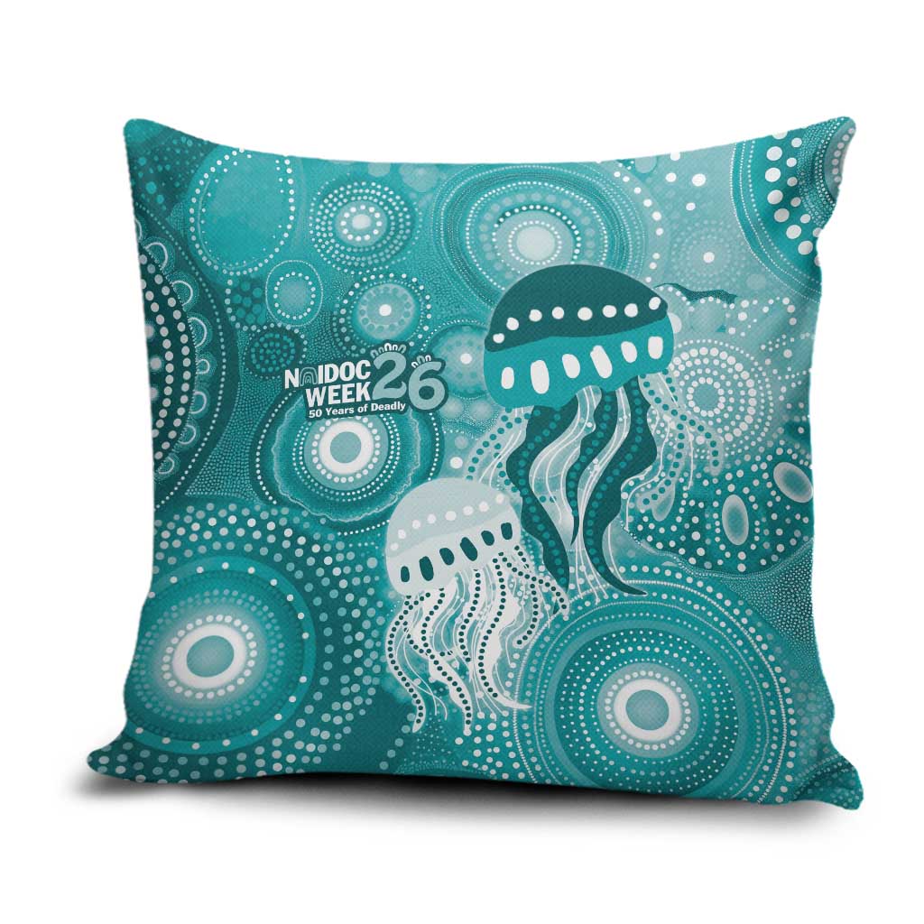 NAIDOC Deadly 50 Years Pillow Cover Jellyfish Aboriginal Culture Inspired Turquoise
