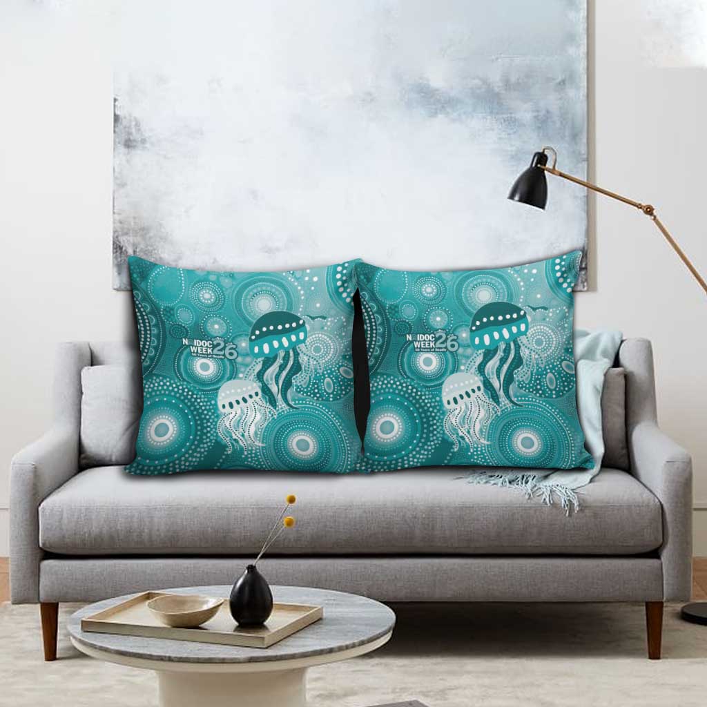 NAIDOC Deadly 50 Years Pillow Cover Jellyfish Aboriginal Culture Inspired Turquoise
