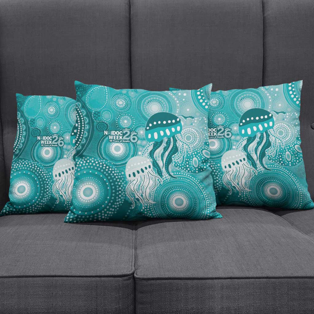 NAIDOC Deadly 50 Years Pillow Cover Jellyfish Aboriginal Culture Inspired Turquoise