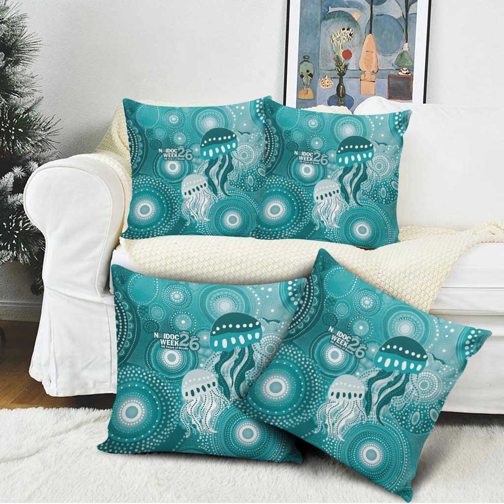 NAIDOC Deadly 50 Years Pillow Cover Jellyfish Aboriginal Culture Inspired Turquoise