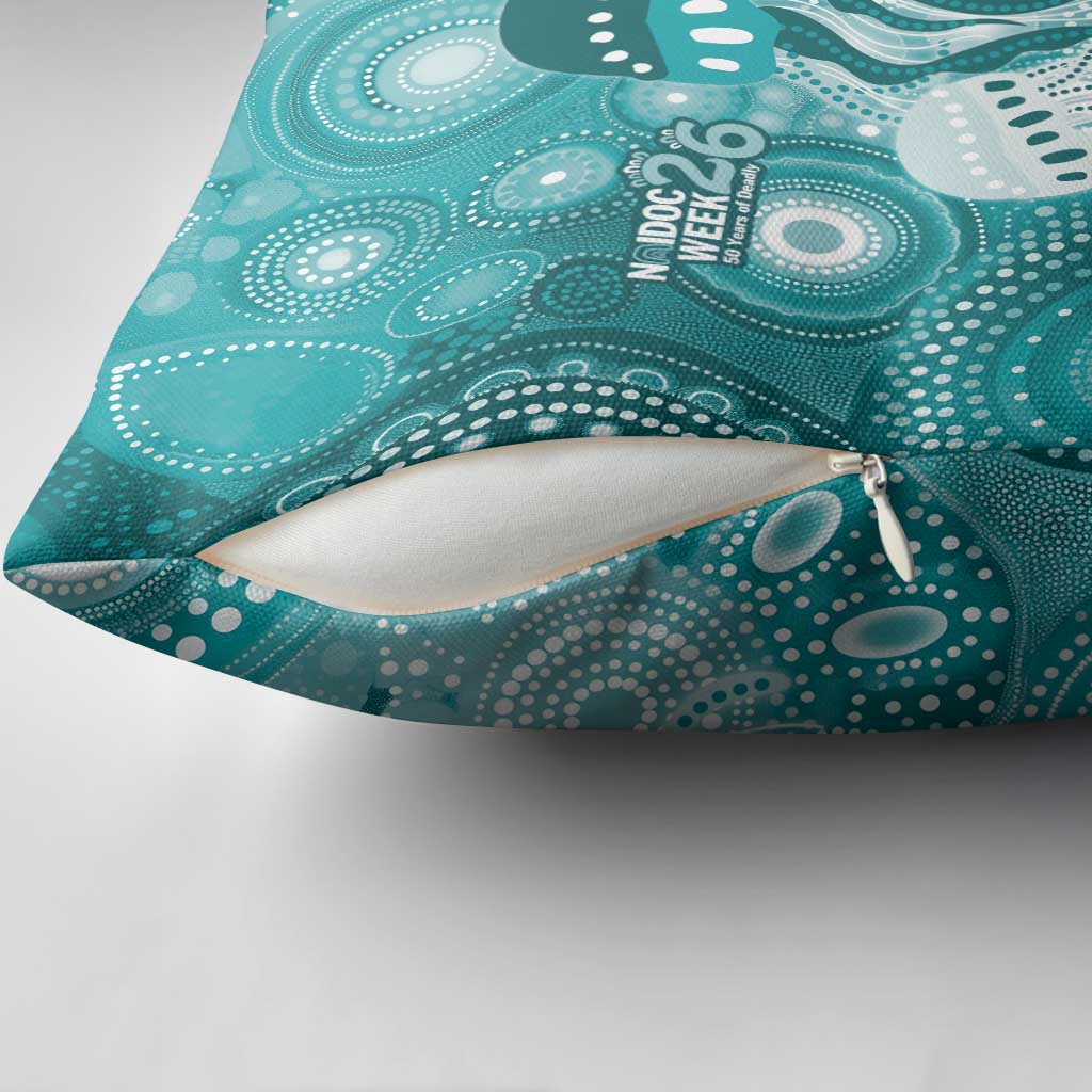 NAIDOC Deadly 50 Years Pillow Cover Jellyfish Aboriginal Culture Inspired Turquoise