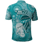 NAIDOC Deadly 50 Years Polo Shirt Jellyfish Aboriginal Culture Inspired Turquoise