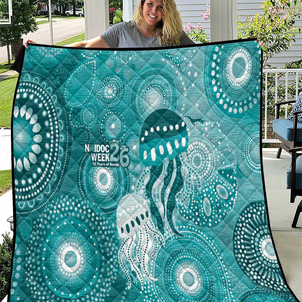 NAIDOC Deadly 50 Years Quilt Jellyfish Aboriginal Culture Inspired Turquoise