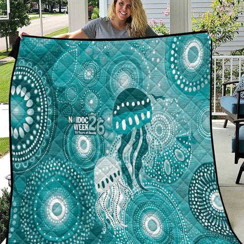 NAIDOC Deadly 50 Years Quilt Jellyfish Aboriginal Culture Inspired Turquoise