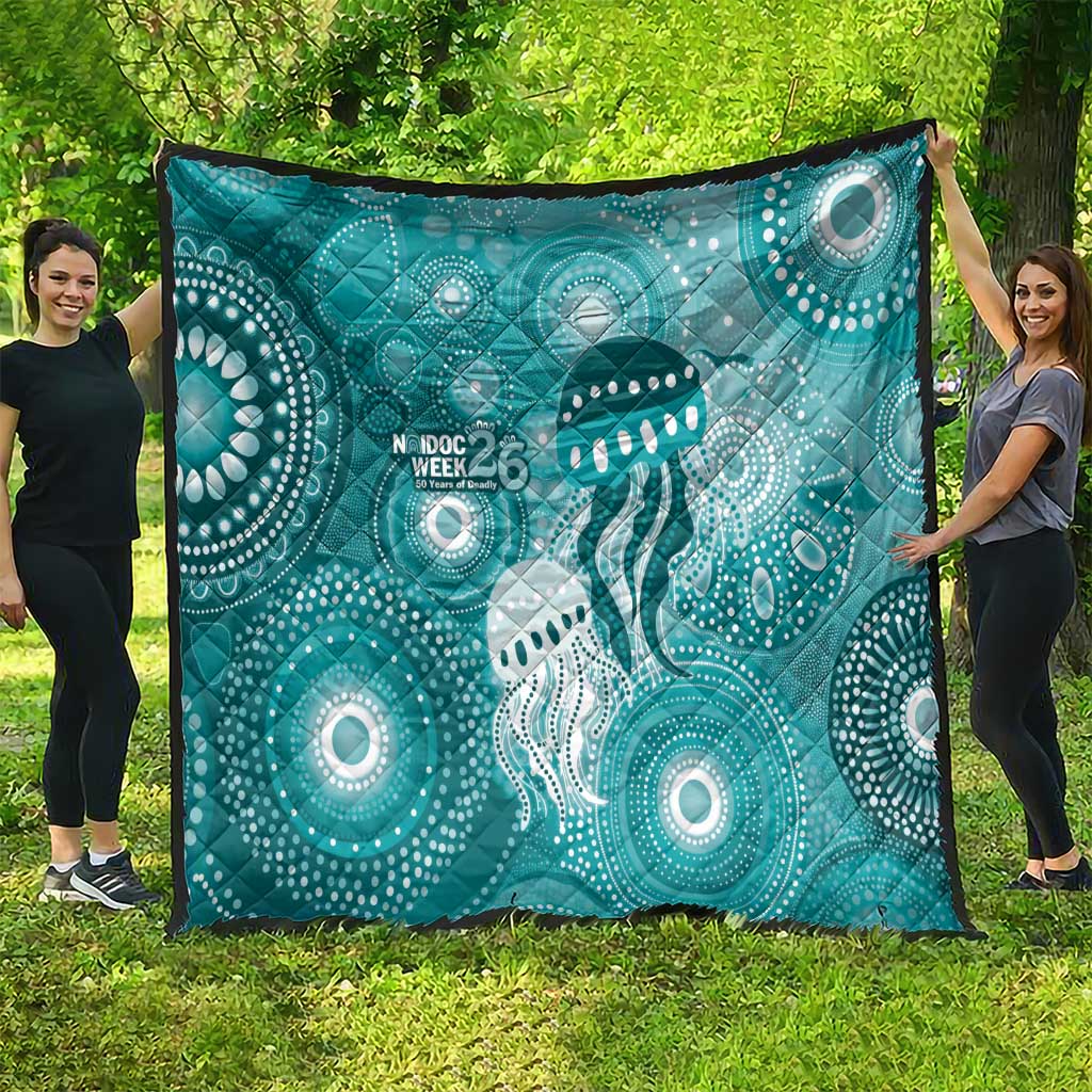 NAIDOC Deadly 50 Years Quilt Jellyfish Aboriginal Culture Inspired Turquoise