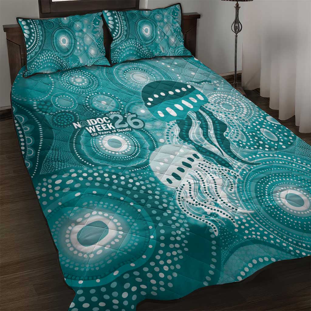 NAIDOC Deadly 50 Years Quilt Bed Set Jellyfish Aboriginal Culture Inspired Turquoise