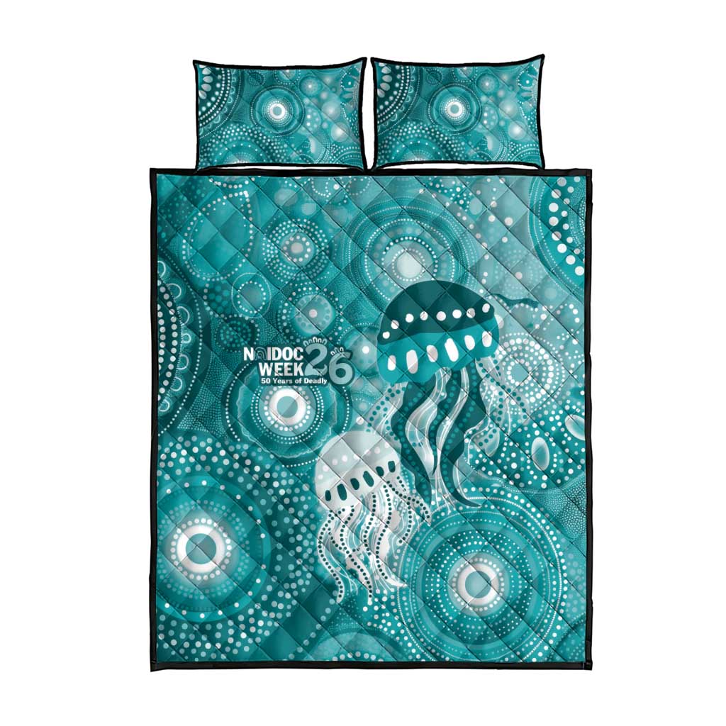 NAIDOC Deadly 50 Years Quilt Bed Set Jellyfish Aboriginal Culture Inspired Turquoise