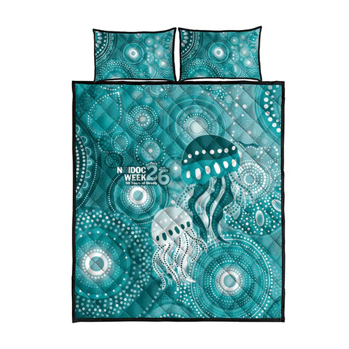 NAIDOC Deadly 50 Years Quilt Bed Set Jellyfish Aboriginal Culture Inspired Turquoise