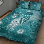 NAIDOC Deadly 50 Years Quilt Bed Set Jellyfish Aboriginal Culture Inspired Turquoise