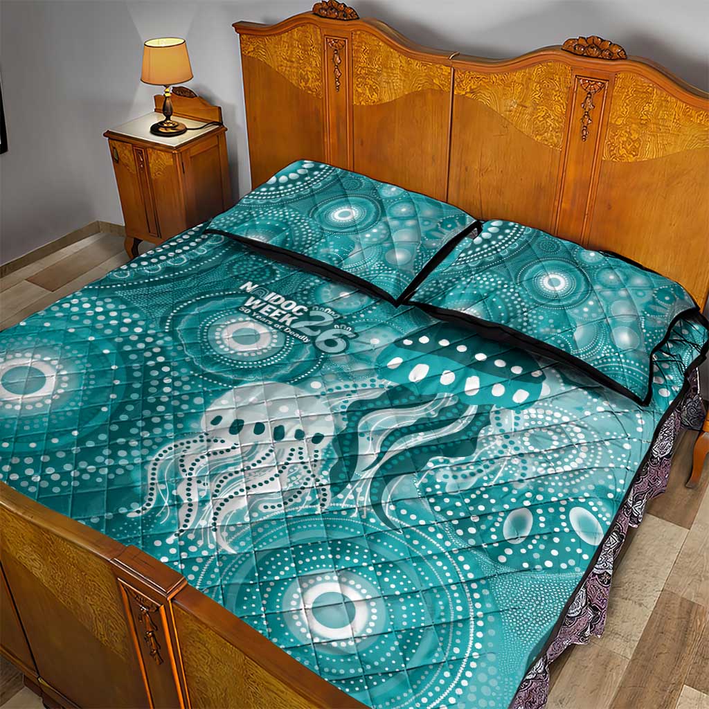 NAIDOC Deadly 50 Years Quilt Bed Set Jellyfish Aboriginal Culture Inspired Turquoise