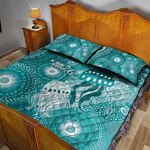 NAIDOC Deadly 50 Years Quilt Bed Set Jellyfish Aboriginal Culture Inspired Turquoise