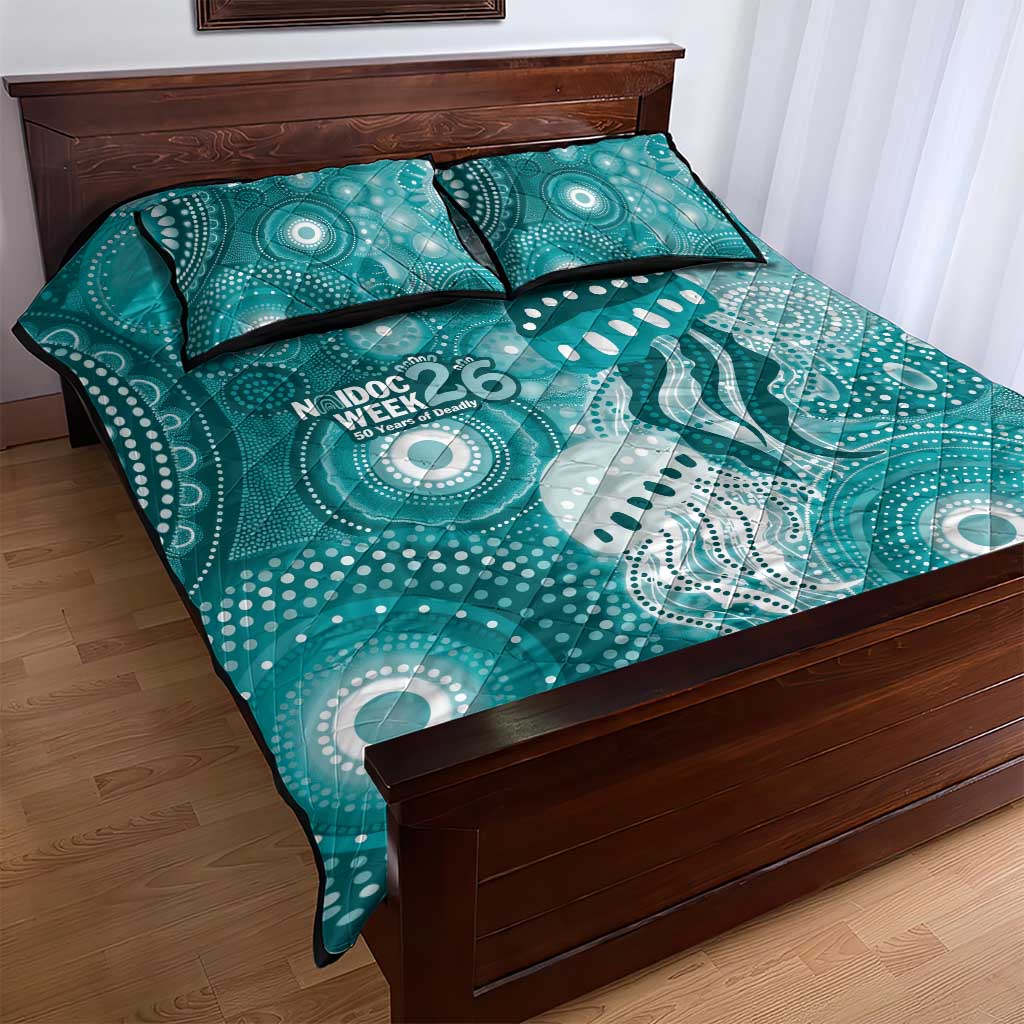 NAIDOC Deadly 50 Years Quilt Bed Set Jellyfish Aboriginal Culture Inspired Turquoise