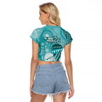 NAIDOC Deadly 50 Years Raglan Cropped T Shirt Jellyfish Aboriginal Culture Inspired Turquoise