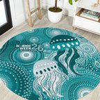 NAIDOC Deadly 50 Years Round Carpet Jellyfish Aboriginal Culture Inspired Turquoise