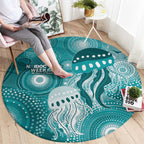 NAIDOC Deadly 50 Years Round Carpet Jellyfish Aboriginal Culture Inspired Turquoise