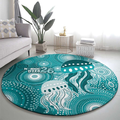 NAIDOC Deadly 50 Years Round Carpet Jellyfish Aboriginal Culture Inspired Turquoise
