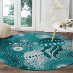NAIDOC Deadly 50 Years Round Carpet Jellyfish Aboriginal Culture Inspired Turquoise