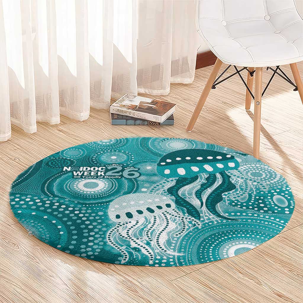 NAIDOC Deadly 50 Years Round Carpet Jellyfish Aboriginal Culture Inspired Turquoise