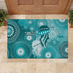 NAIDOC Deadly 50 Years Rubber Doormat Jellyfish Aboriginal Culture Inspired Turquoise